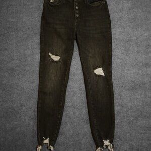 JUDY BLUE Skinny Fit Jeans Womens Sz 9/29 Black Denim Distressed Frayed Grunge